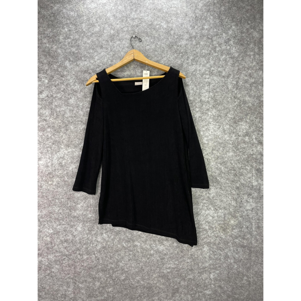 Chicos Travelers Cold Shoulder Tunic Shirt Womens sze 2 (00) 3/4 Sleeve Asym